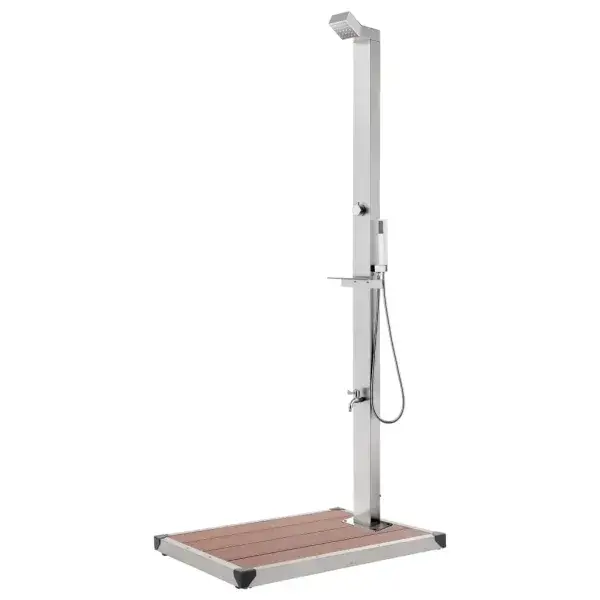 Tuindouche met bruine basis 225 cm roestvrij staal (315939+48202)