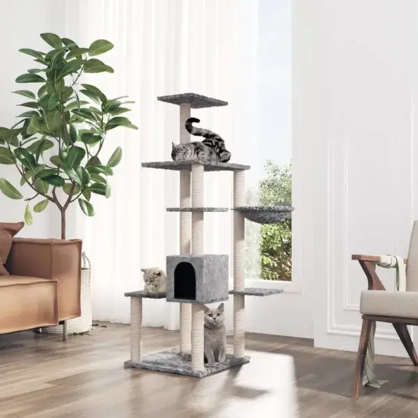Kattenboom met sisal krabpalen lichtgrijs 142 cm