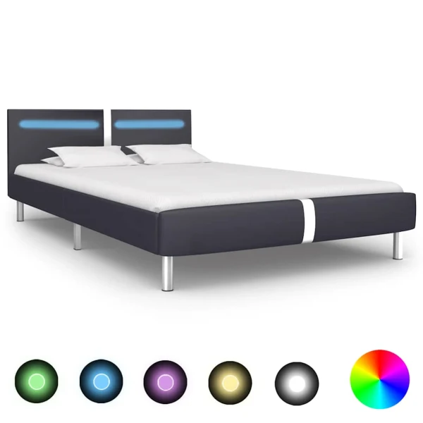 Bedframe met LED zonder matras zwart 140x200cm kunstleer