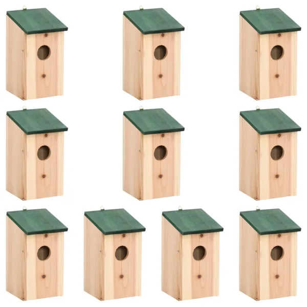 Vogelhuisjes 10 st massief vurenhout 12x12x22 cm
