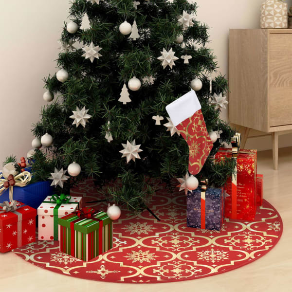 Luxe Kerstboomrok met Sok Rood 90 cm Stof