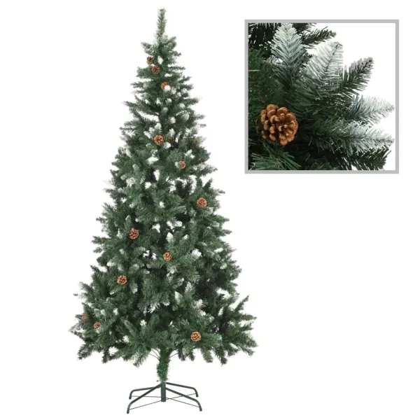 Kunstkerstboom met dennenappels en witte glitters 210 cm