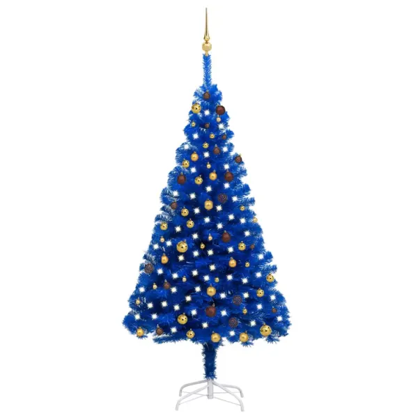Kunstkerstboom met verlichting en ballenset blauw 210 cm PVC