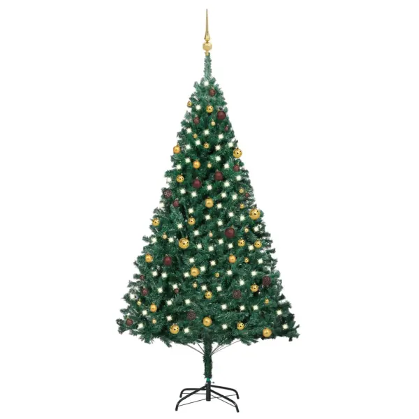 Kunstkerstboom met verlichting en ballenset groen 240 cm