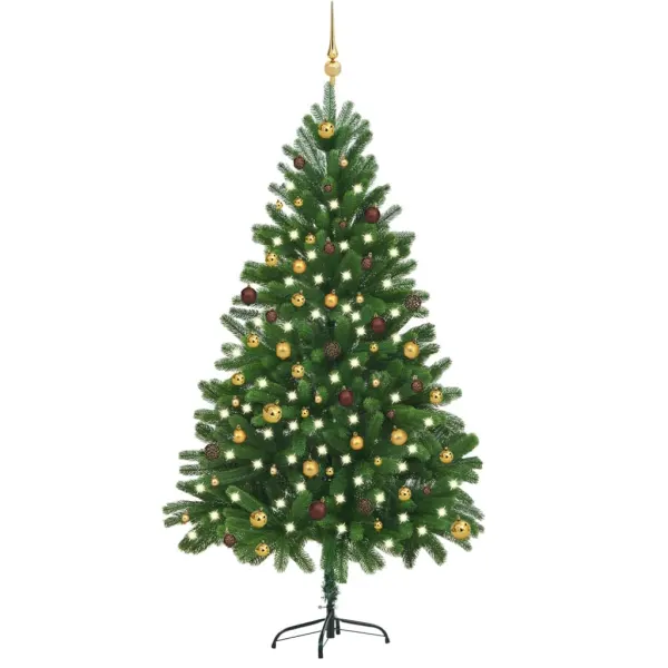 Kunstkerstboom met verlichting en ballenset 210 cm Groen