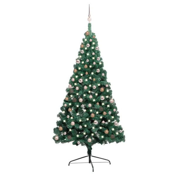 Kunstkerstboom met halfverlichte verlichting en ballenset groen 210 cm