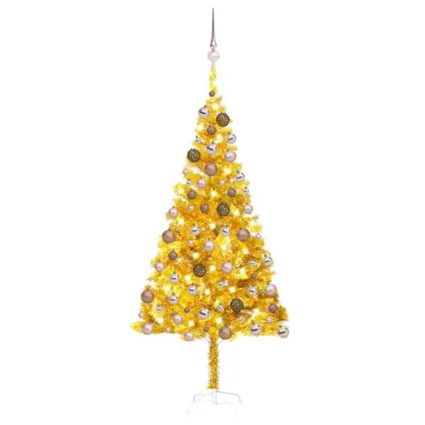 Kunstkerstboom met verlichting en ballenset goud 180 cm PET