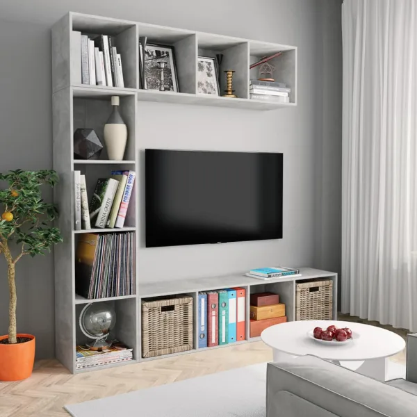 3-delige boekenkast/tv-kastset betongrijs 180x30x180 cm (800265+800148+800148)