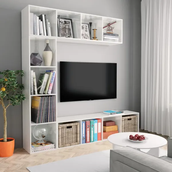 3-delige boekenkast/tv-kastset hoogglans wit 180x30x180 cm (800267+800150+800150)