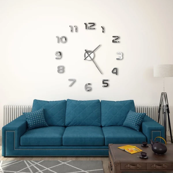 3D Wandklok Modern Design 100 cm XXL Zilver