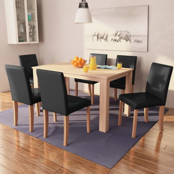 Eettafel en stoelen 7-delig kunstleer eiken zwart