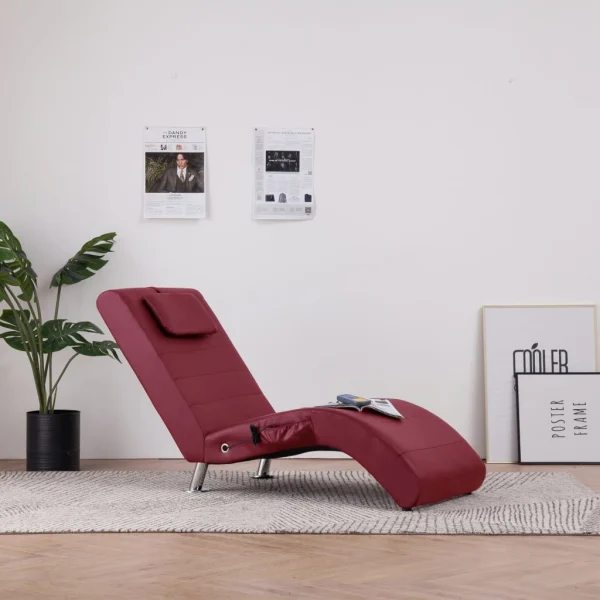 Massage Chaise Longue met Kussen Wijnrood Kunstleer