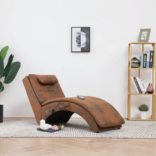 Massage Chaise Longue met Kussen Bruin Kunst Suède Leer