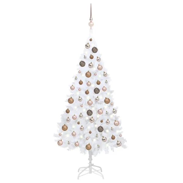 Kunstkerstboom met verlichting en ballenset wit 150 cm PVC