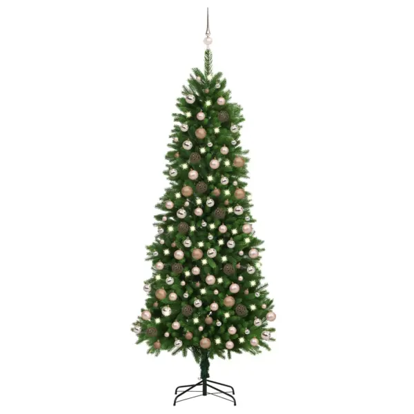 Kunstkerstboom met verlichting en ballenset 240 cm Groen