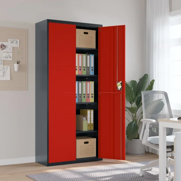 Archiefkast antraciet en rood 90x40x200 cm staal