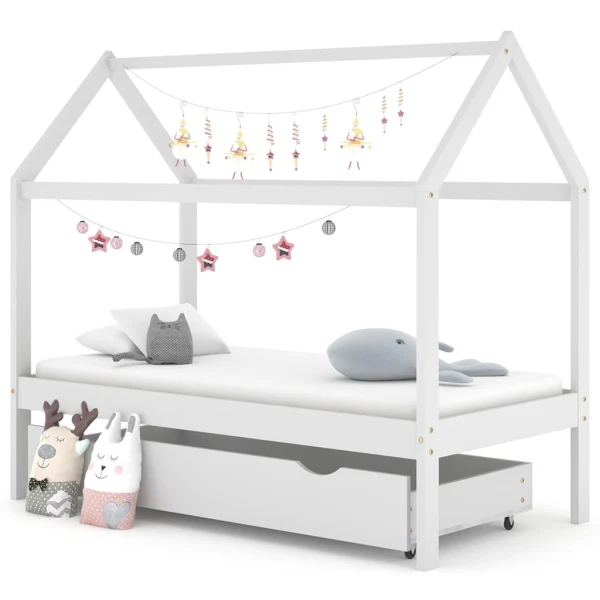 Kinderbedframe met lade wit massief grenenhout 80x160 cm