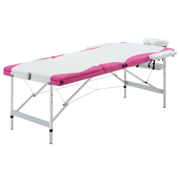 3-Zone Opvouwbare Massagetafel Aluminium Wit en Roze