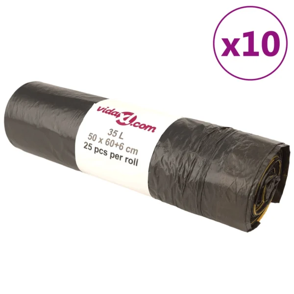 Vuilniszakken met trekkoorden 250 st Zwart 35 L