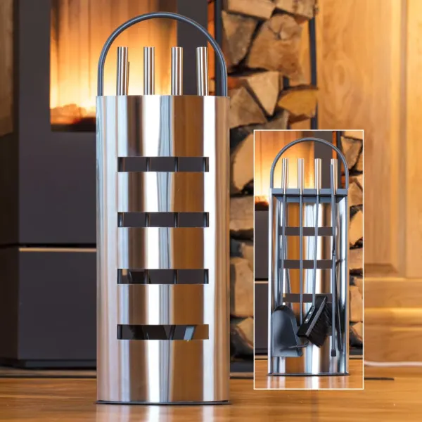 HI Haardgereedschapset 5-delig Zilver 23x14,5x66 cm