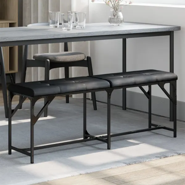 Eetkamerbank 124x32x45 cm staal en kunstleer zwart