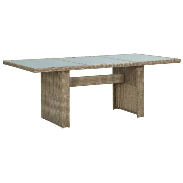 Tuintafel Bruin 200x100x74 cm Glas en Poly Rattan