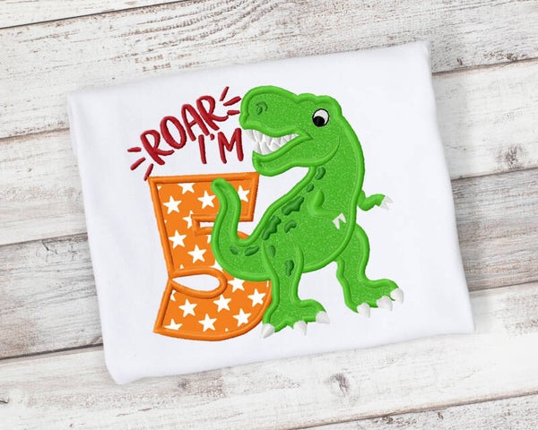 Roar I'm 5 Dinosaur Shirt, 5th Birthday