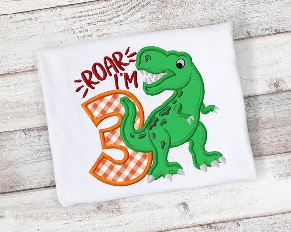 Roar I'm 3 Dinosaur Shirt, 3rd Birthday