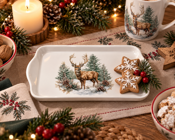 Tray melamine 13x21 cm Winter stag white