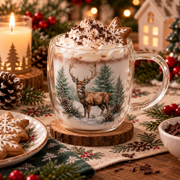 Double-walled glass 0.2 L Winter stag white