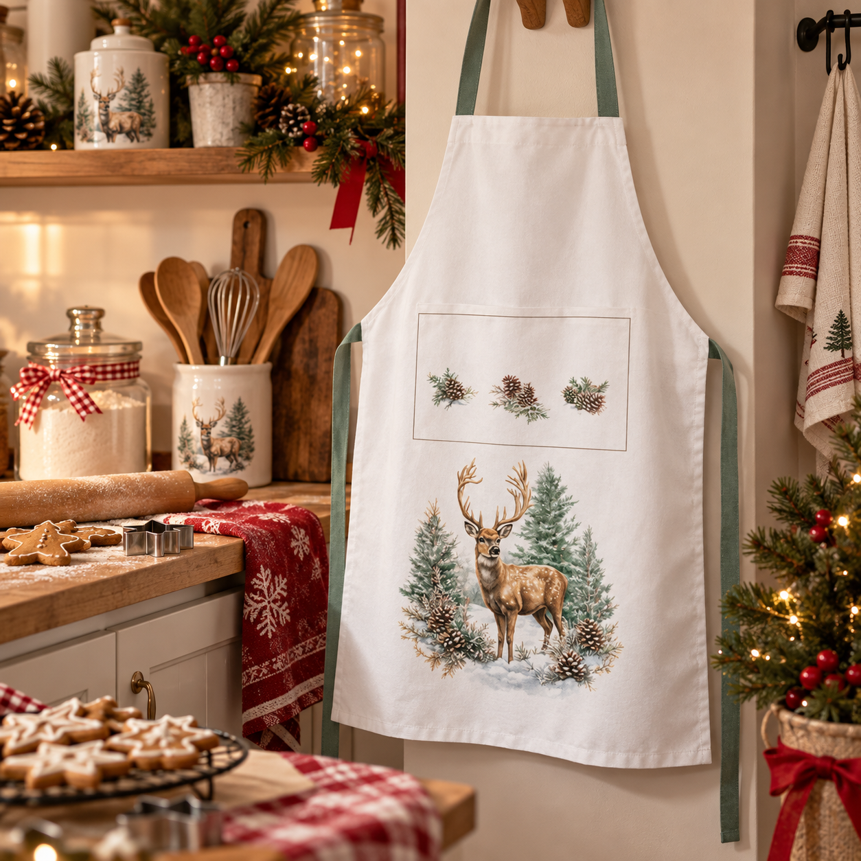 Apron Winter stag white
