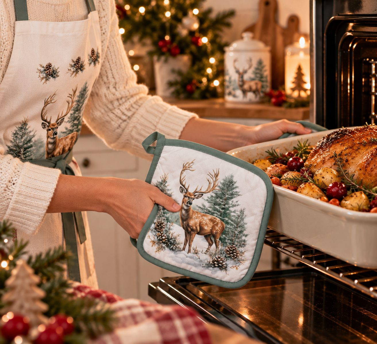 Potholder Winter stag white