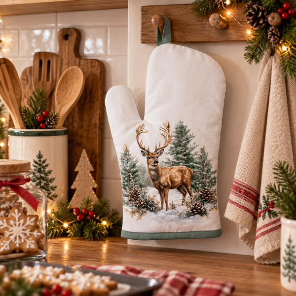 Oven mitt Winter stag white