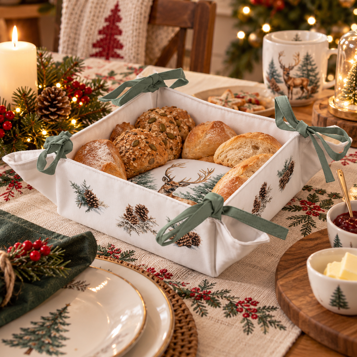 Bread basket Winter stag white