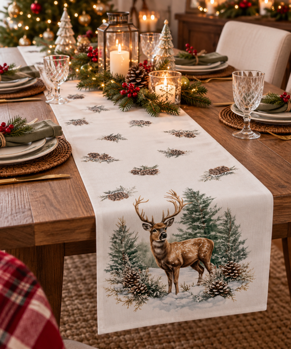 Table runner 40x150 cm Winter stag white