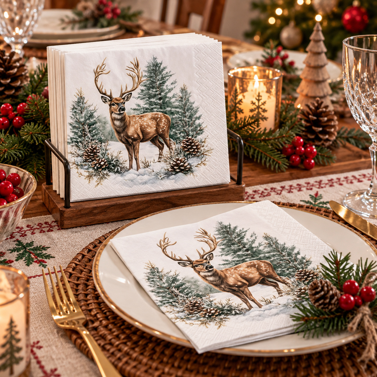 Napkin 33 Winter stag white