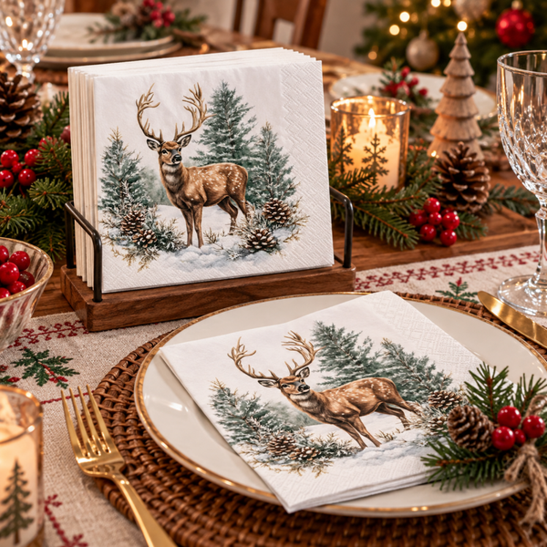 Napkin 33 Winter stag white