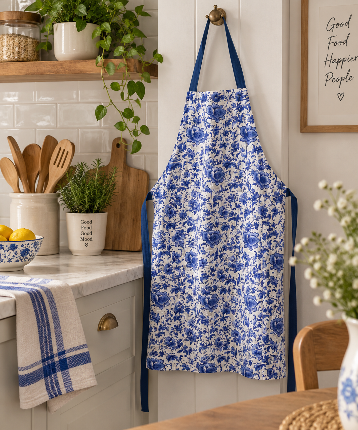 Apron Delft Blue florals 16720775