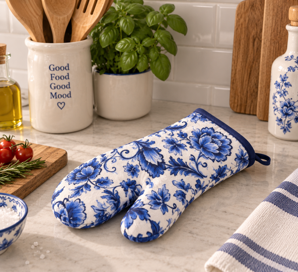 Oven mitt Delft Blue florals