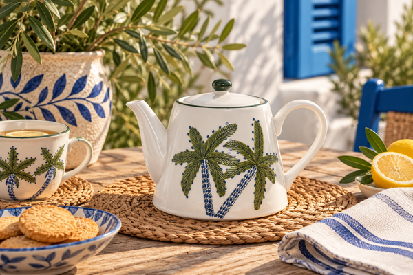 TETERA PORCELANA 21X13,8X13,5 850ML PALMERAS VERDE