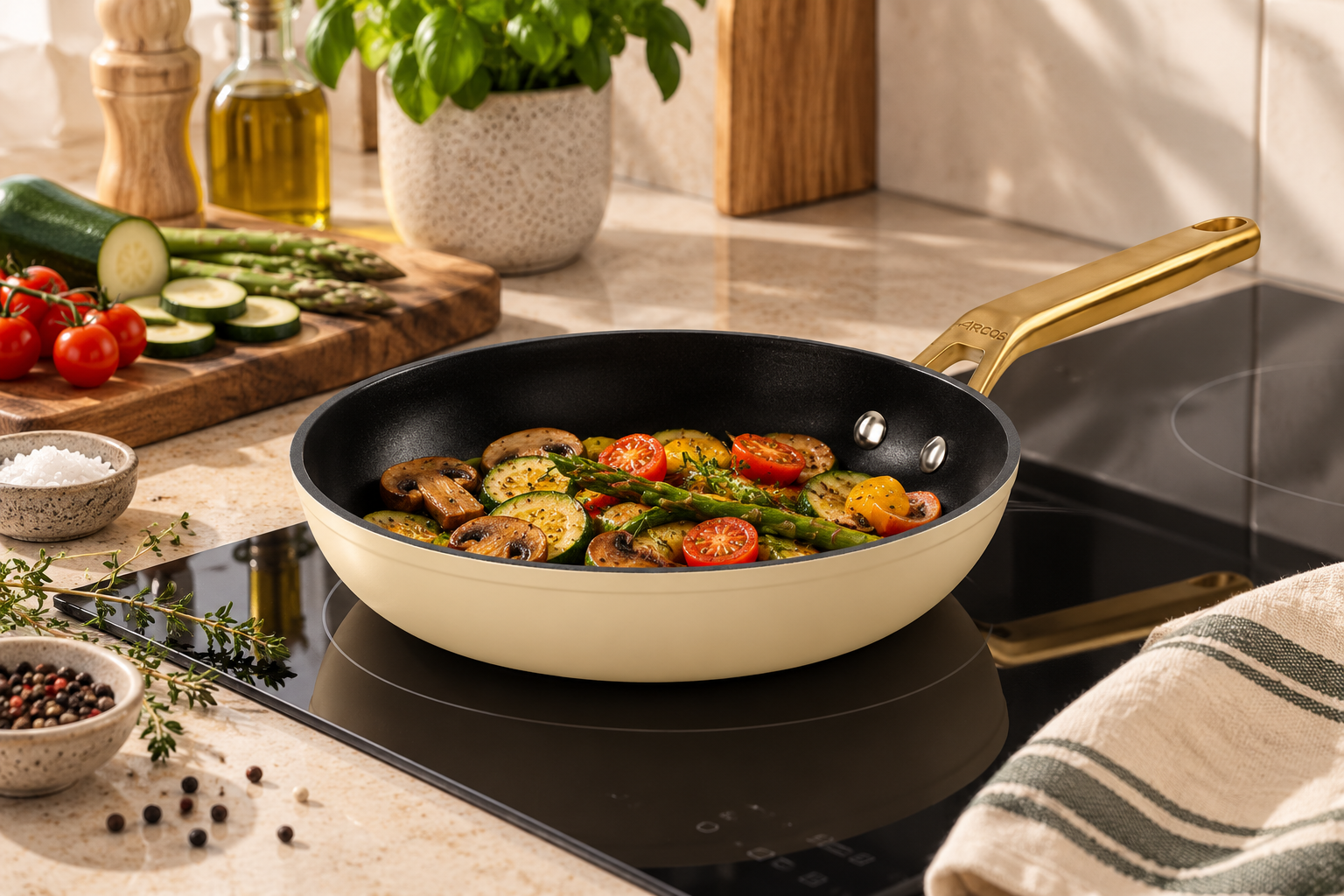 SARTEN 20 CM ALUMINIO FORJADO. ICONIC BEIGE. FULL INDUCTION.