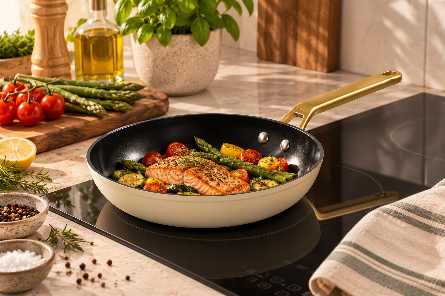 SARTEN 24 CM ALUMINIO FORJADO. ICONIC BEIGE. FULL INDUCTION.