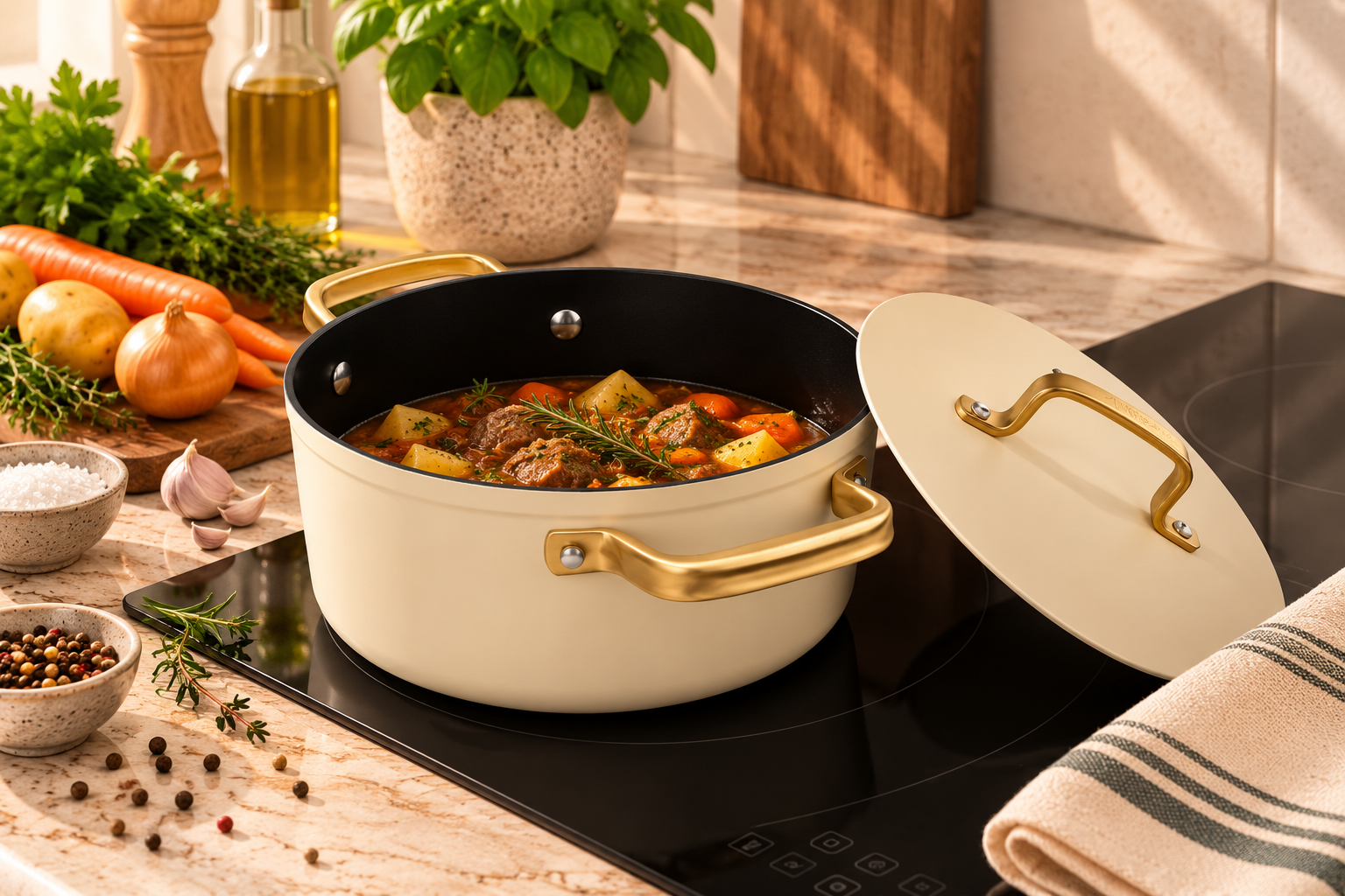CACEROLA 20 CM ALUMINIO FORJADO ICONIC BEIGE. FULL INDUCTION