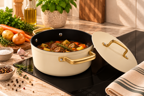CACEROLA 20 CM ALUMINIO FORJADO ICONIC BEIGE. FULL INDUCTION
