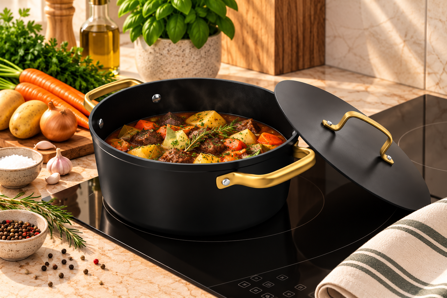 CACEROLA 24 CM ALUMINIO FORJADO ICONIC NEGRO. FULL INDUCTION