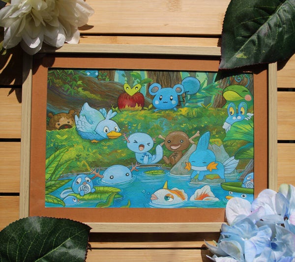 The Pokemon Pond Framed Original Painting