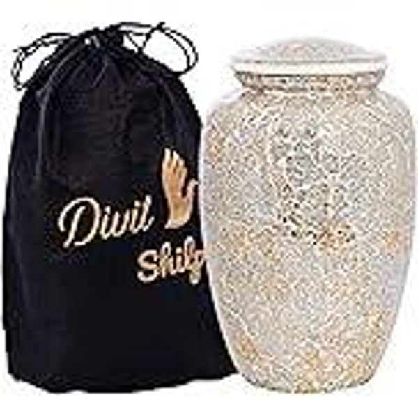 Divit Shilp Urna con bolsa de terciopelo para adultos de hasta 100 kg (mosaico blanco adulto)