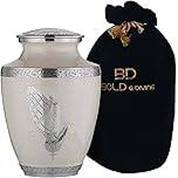 Bold & Divine Urna Moderna de Color Blanco Perla | Grande | 200 Pulgadas cúbicas para Adultos, con Bolsa de Terciopelo