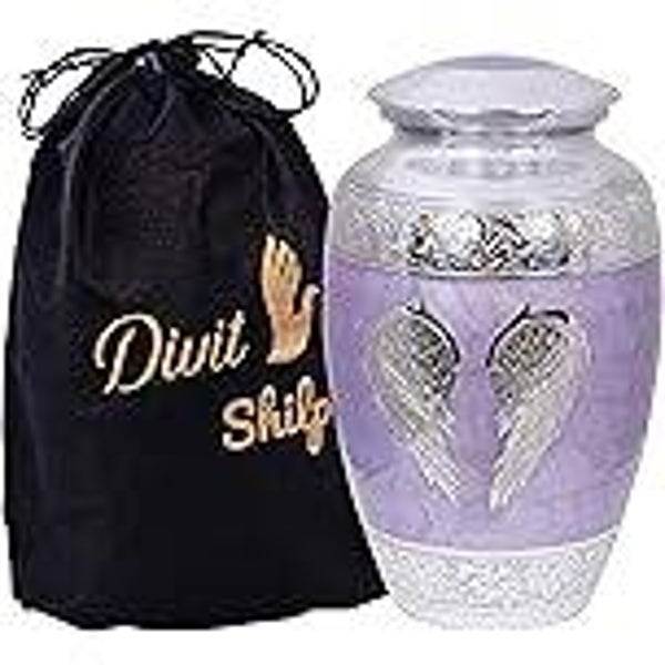 Urna con Bolsa de Terciopelo, para Adultos de hasta 100 kgs by Divit Shilp (Lilac Angle Wings, Adult)(