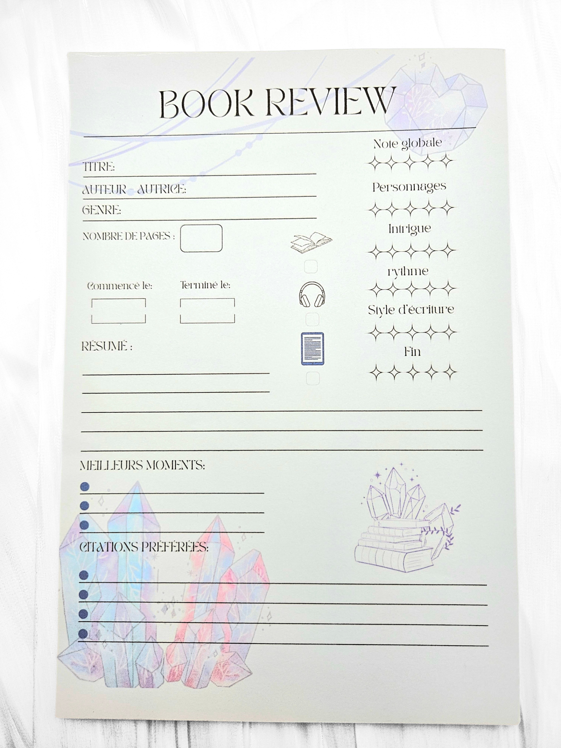 Book Review 25 pages bleu cristaux